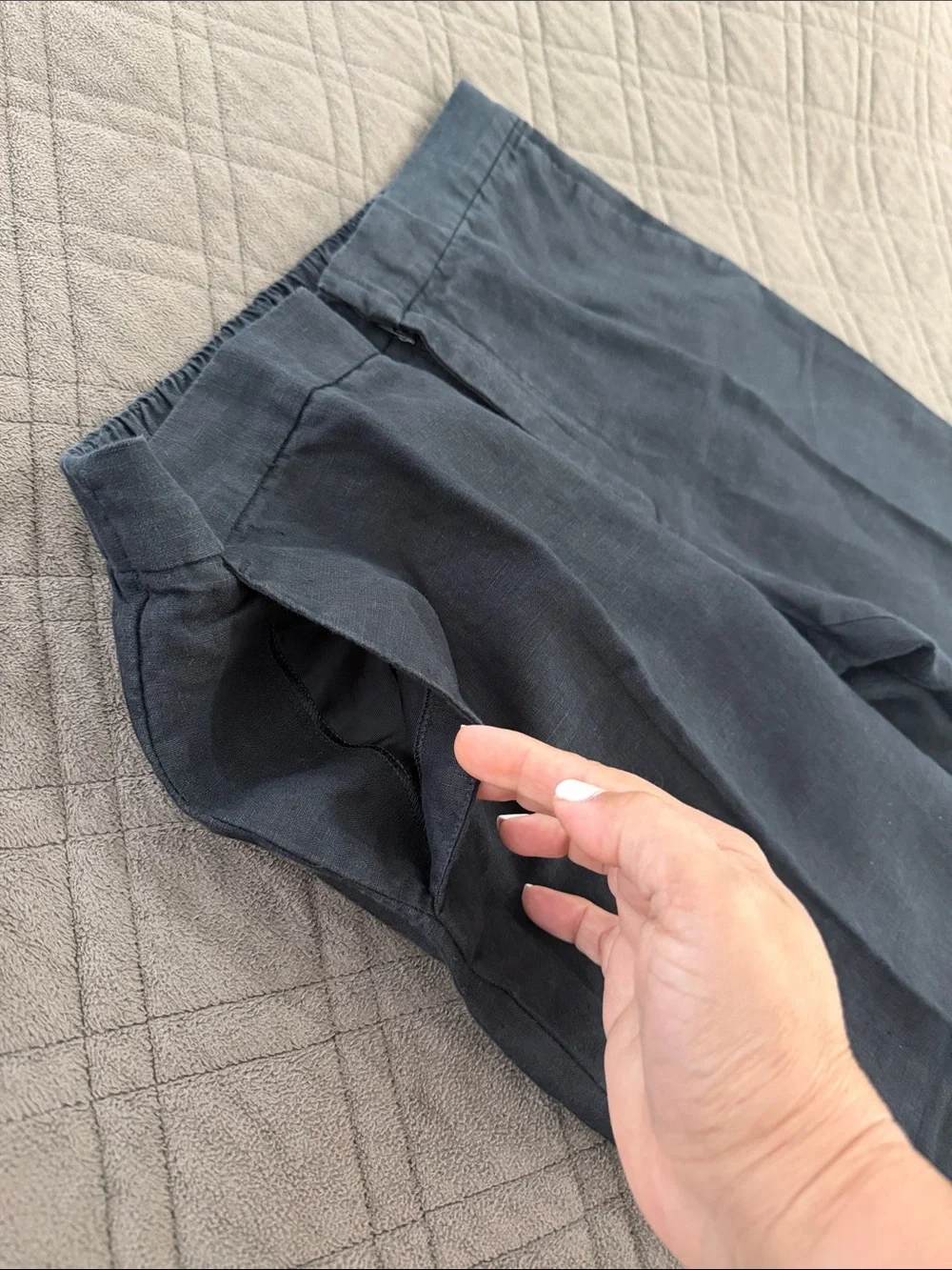 Zara Black Linen Trousers/Pants with Pom Trim size L